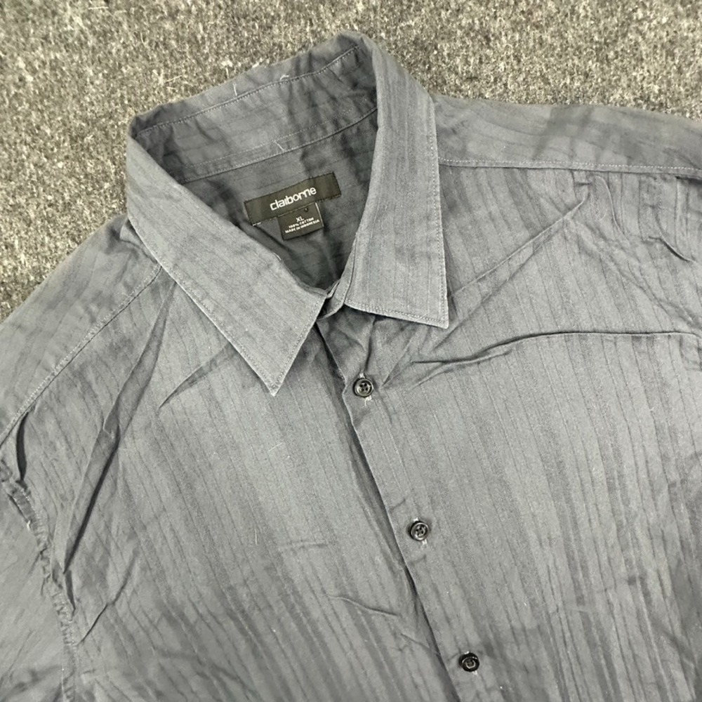 Claiborne Collared Button up dress shirt Gray Striped Long Sleeve Mens size XL